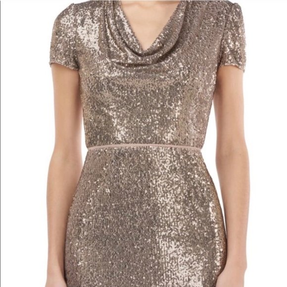 JS Collections Sequin Cowl Neck Column Gown - Picture 4 of 8